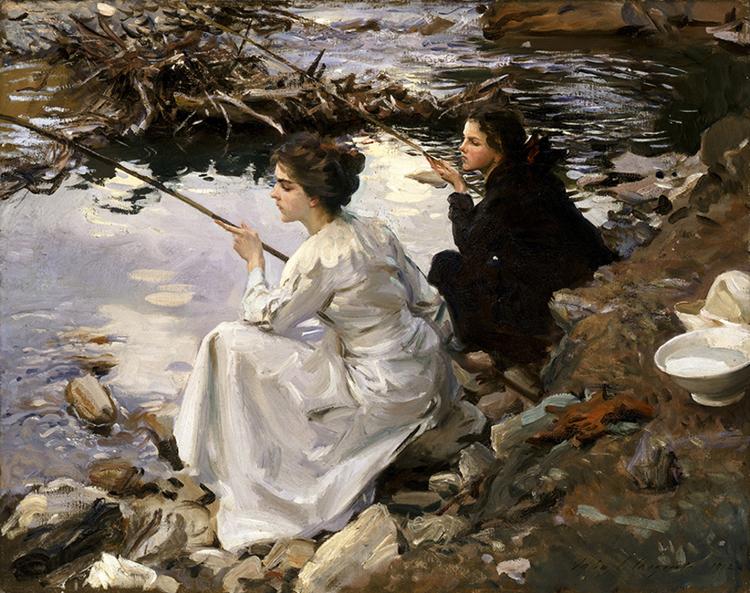 John Singer Sargent Two Girls Fishing Norge oil painting art